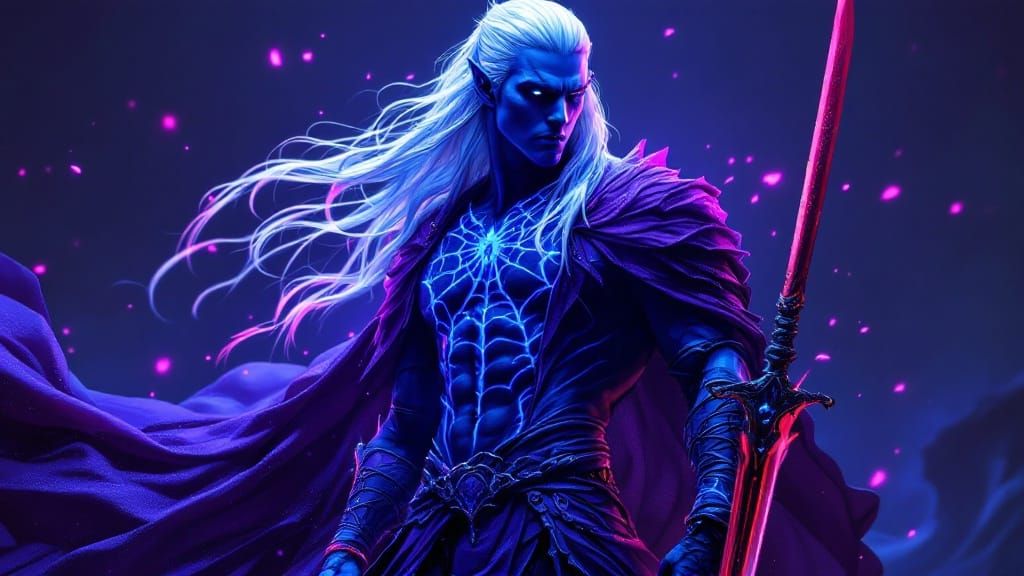 Ethereal Dark Elf Warrior in Violet Armor