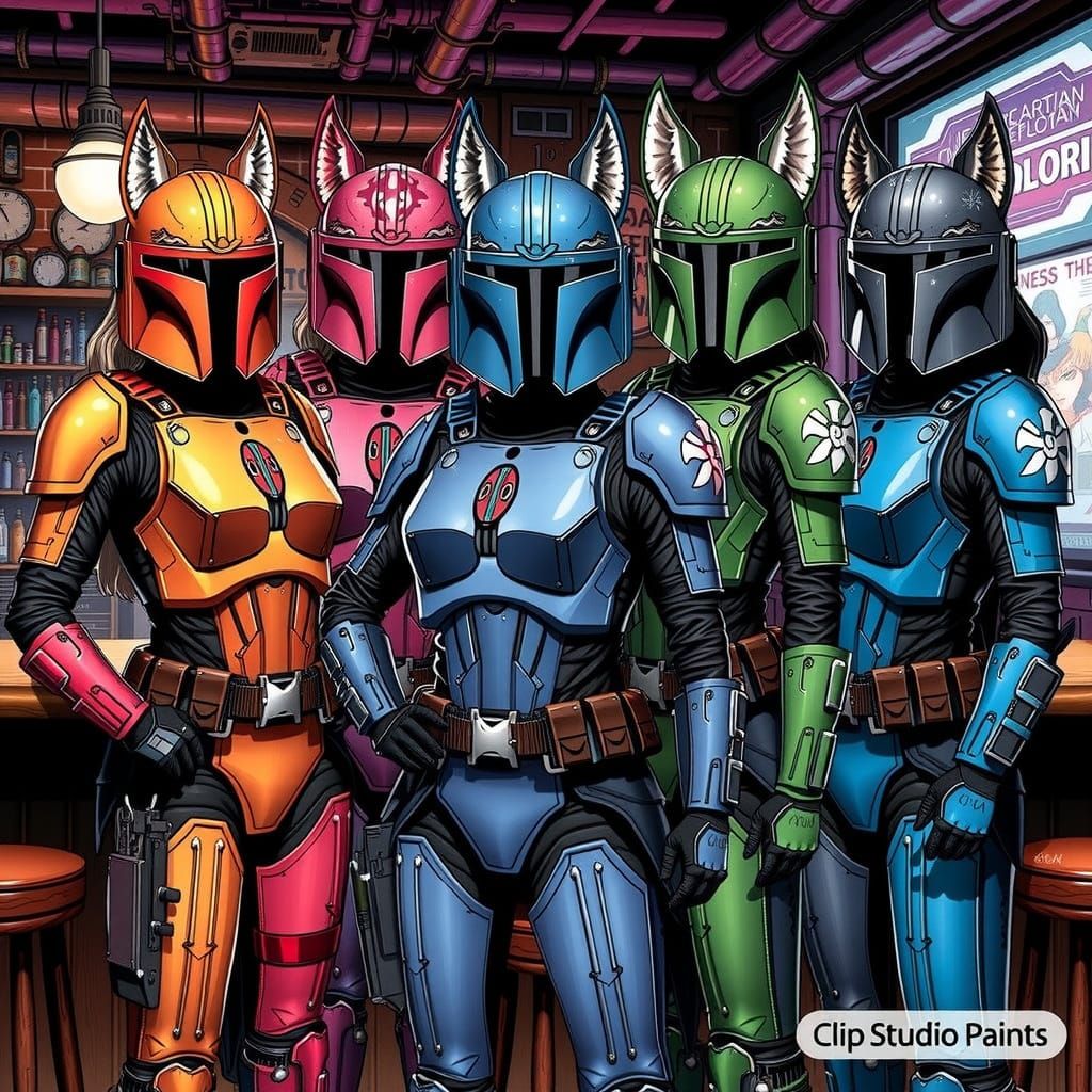 Mandalorian Girls in Anime Style, Space Bar Scene
