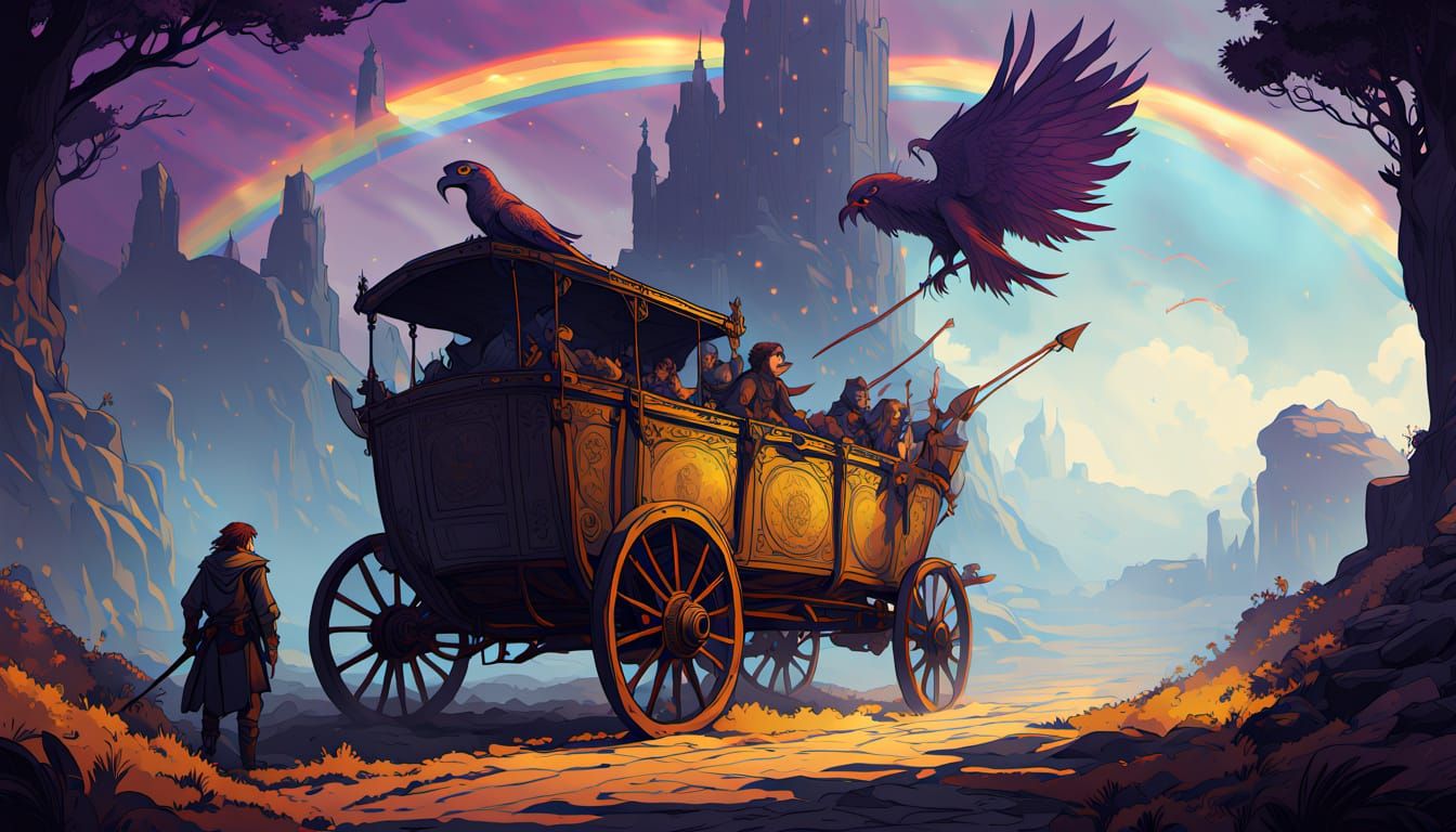 Dark Fantasy Adventurers Confront a Wrecked Cart