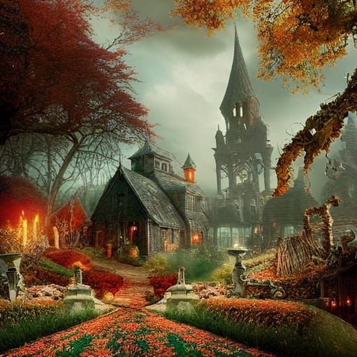 Epic Autumnal Witch's Garden: Digital Matte Painting