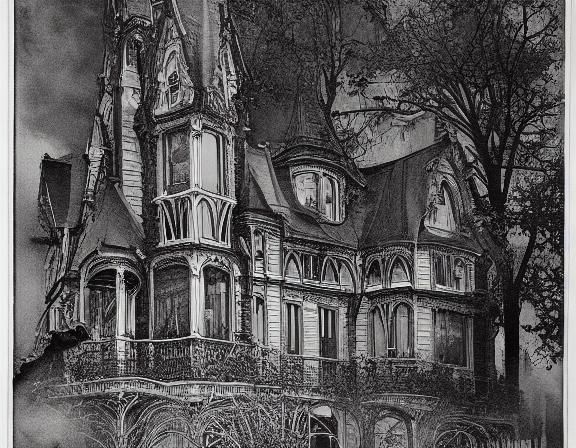 Mysterious Art Nouveau Mansion in Dark Impressionism