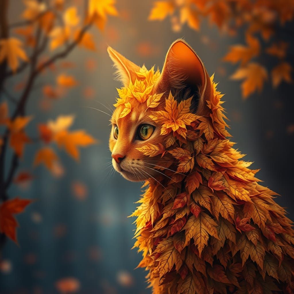 Autumn Leaf Cat: A Whimsical Forest Scene