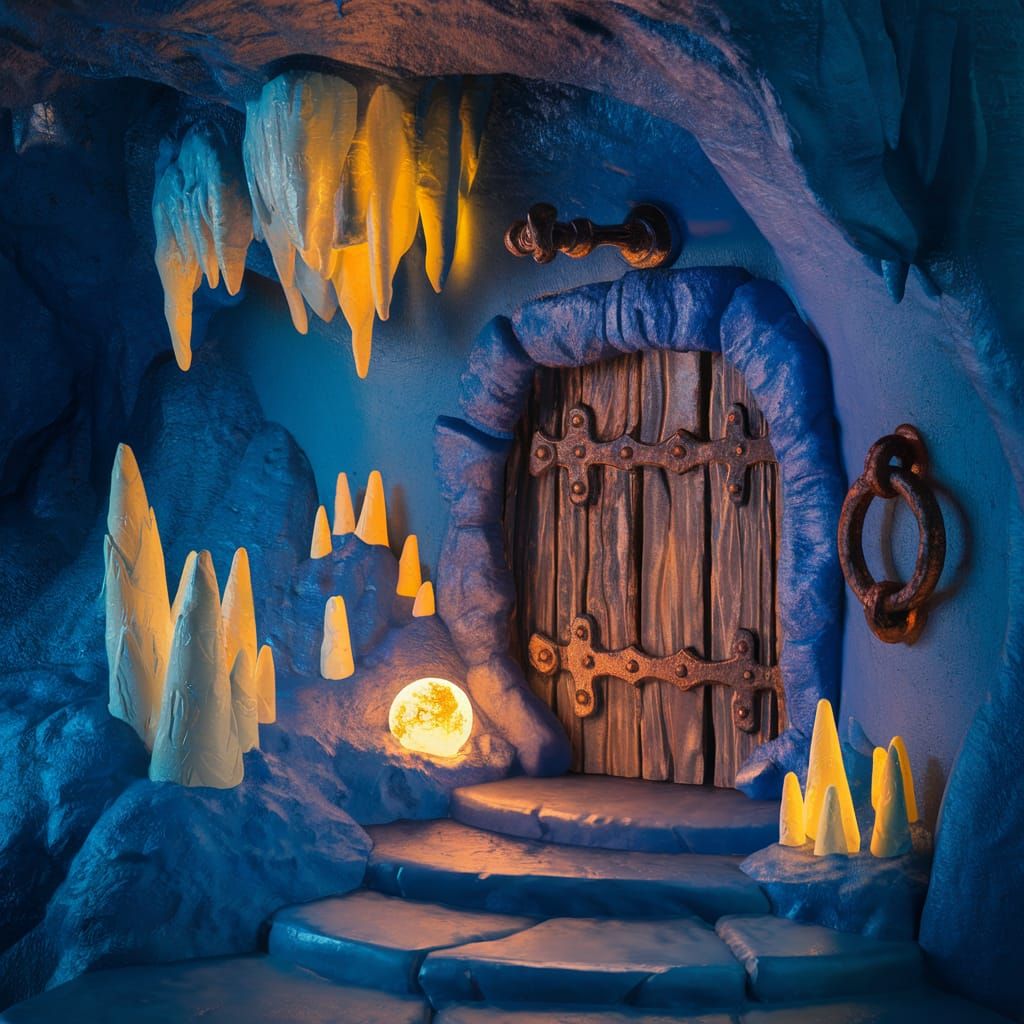 Fantastical Deep Blue Cave with Glowing Formations