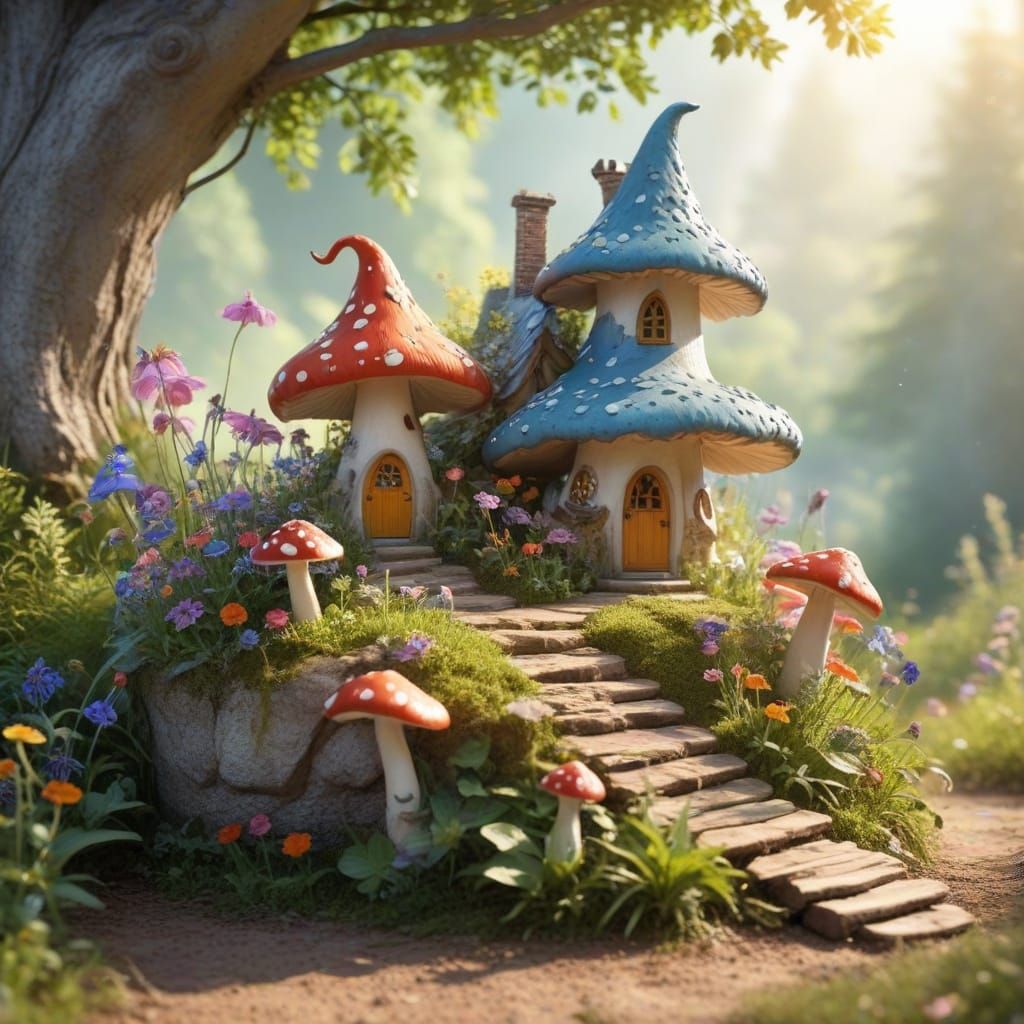 Fairies in a Sunlit Fairytale Mushroom Home