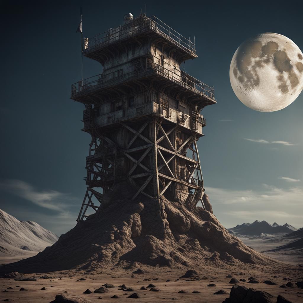 Hyperrealistic Watch Tower on the Moon in 8k