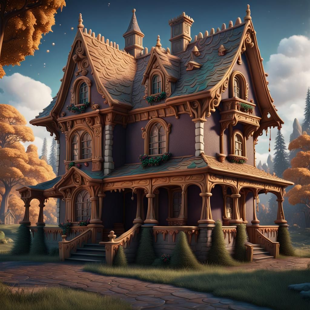 Fantastical Gingerbread House in Detailed Matte Painting