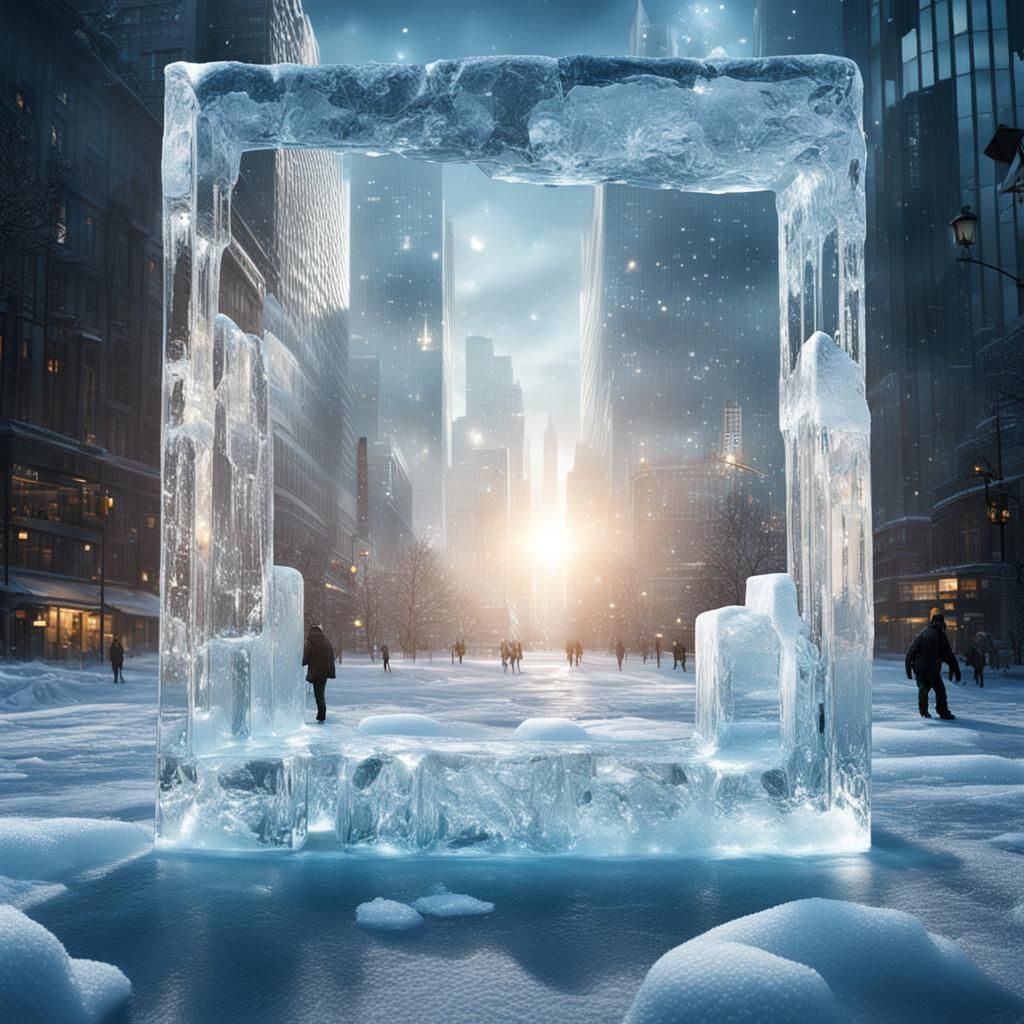 City in Ice Cube with Ice Elementals