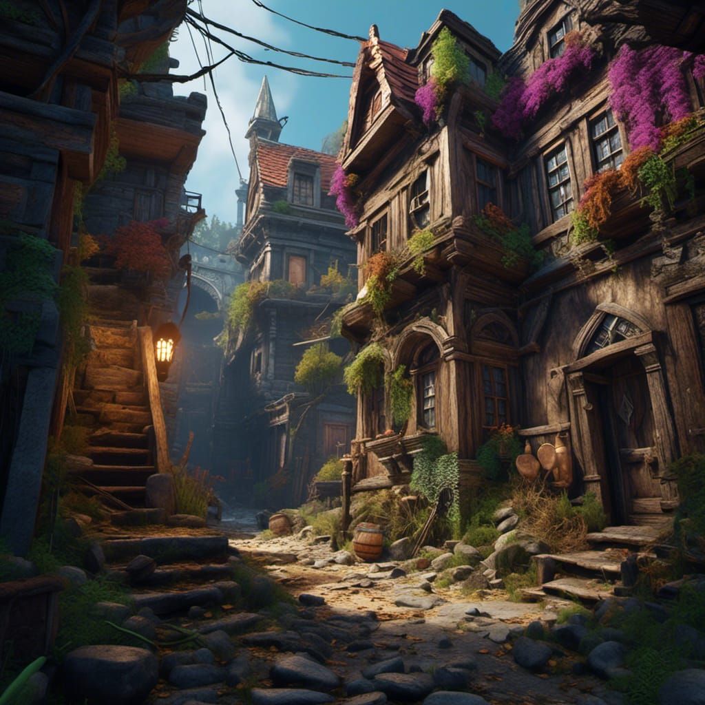 Rogue Sneaking Through Alley: Detailed Matte Painting