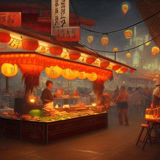 Night Market Food Stall with Lanterns