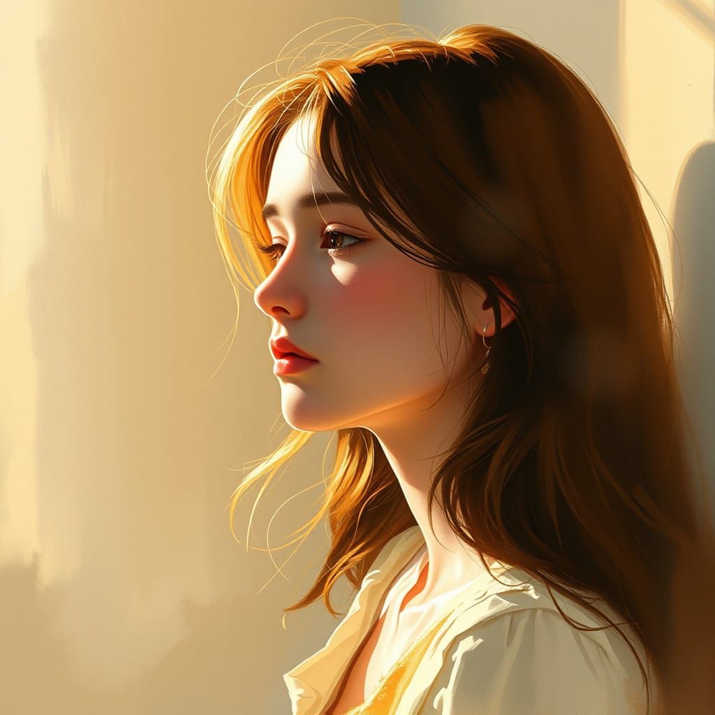 A Contemplative Young Woman in Golden Light