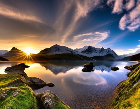 Sunrise Over Serpentine Mountain Lake in Austria