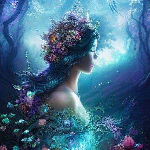 Ornate Portrait of a Summer Witch as Watercolor