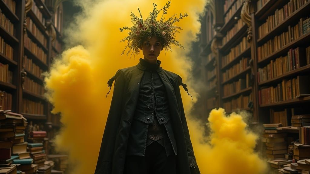 Androgynous Figure in Baroque Library as Fantasy Art