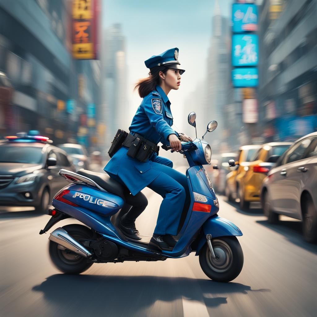 Police Officer on Scooter in Traffic: Splash Art