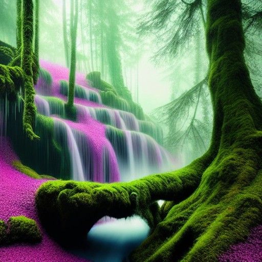 Enchanted Forest Waterfall in Digital Matte Painting