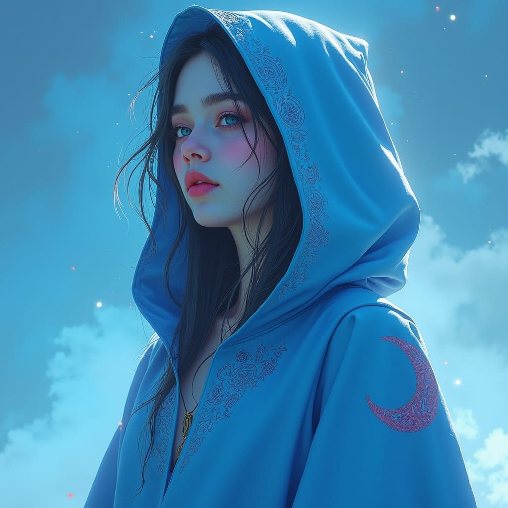 Ethereal Woman Portrait with Mystical Symbols