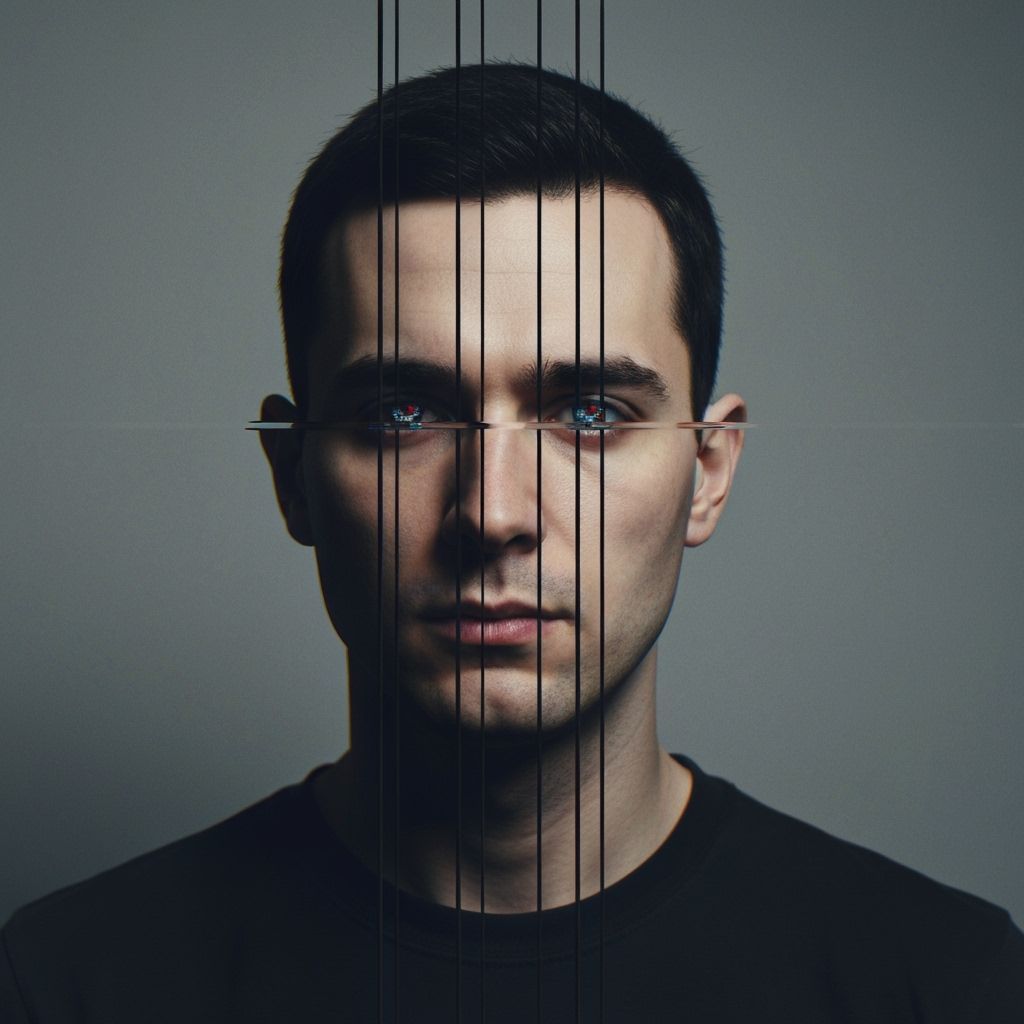 Distorted Glitch Art Portrait of a Man