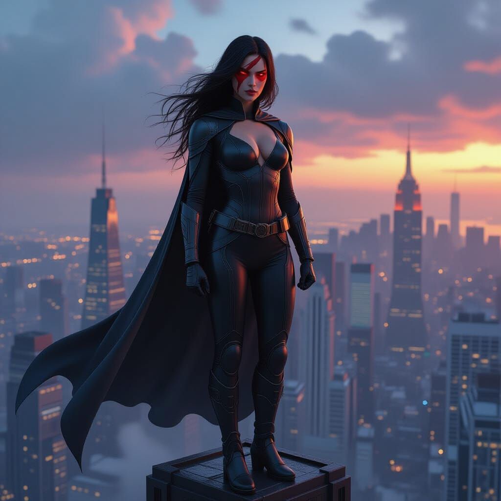 Superhero Vigil on Skyscraper in Cinematic Digital Matte Pai...