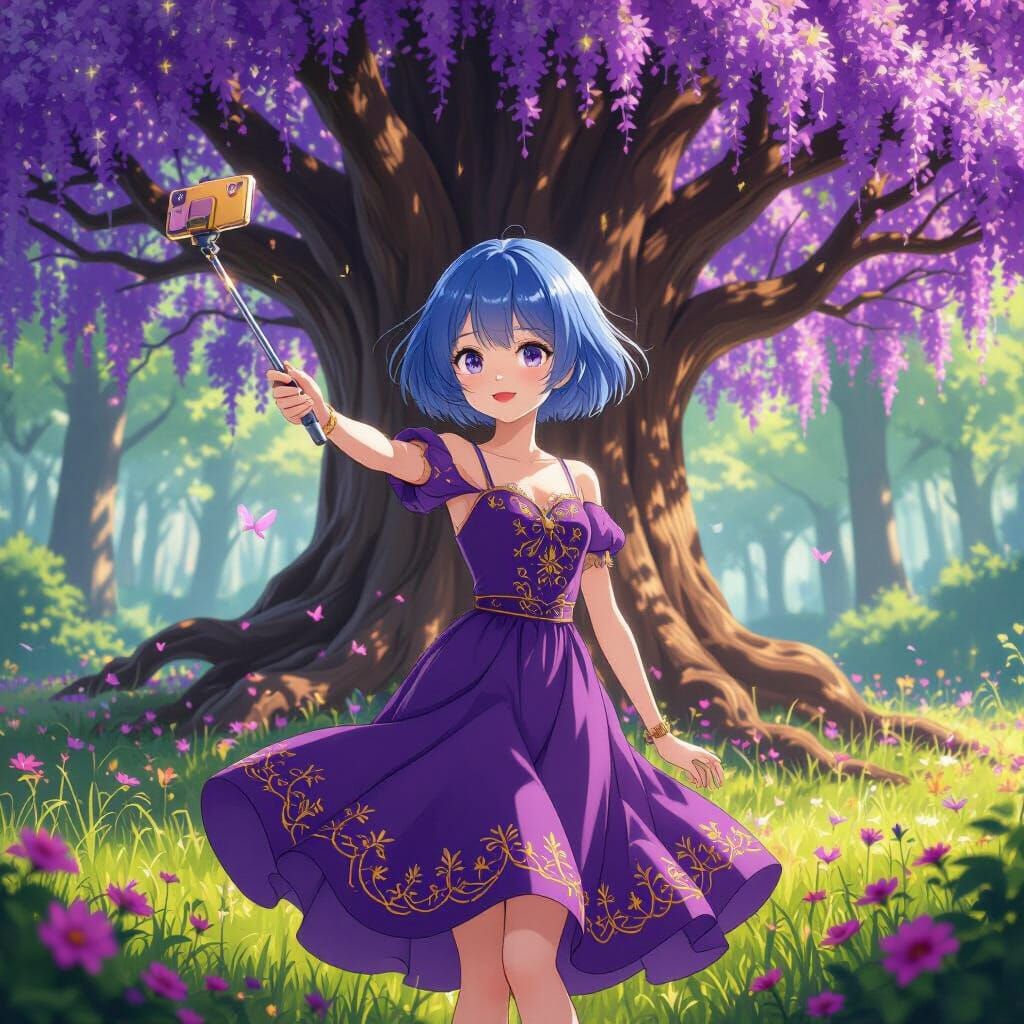 Anime Girl Selfie in Ghibli-Inspired Forest