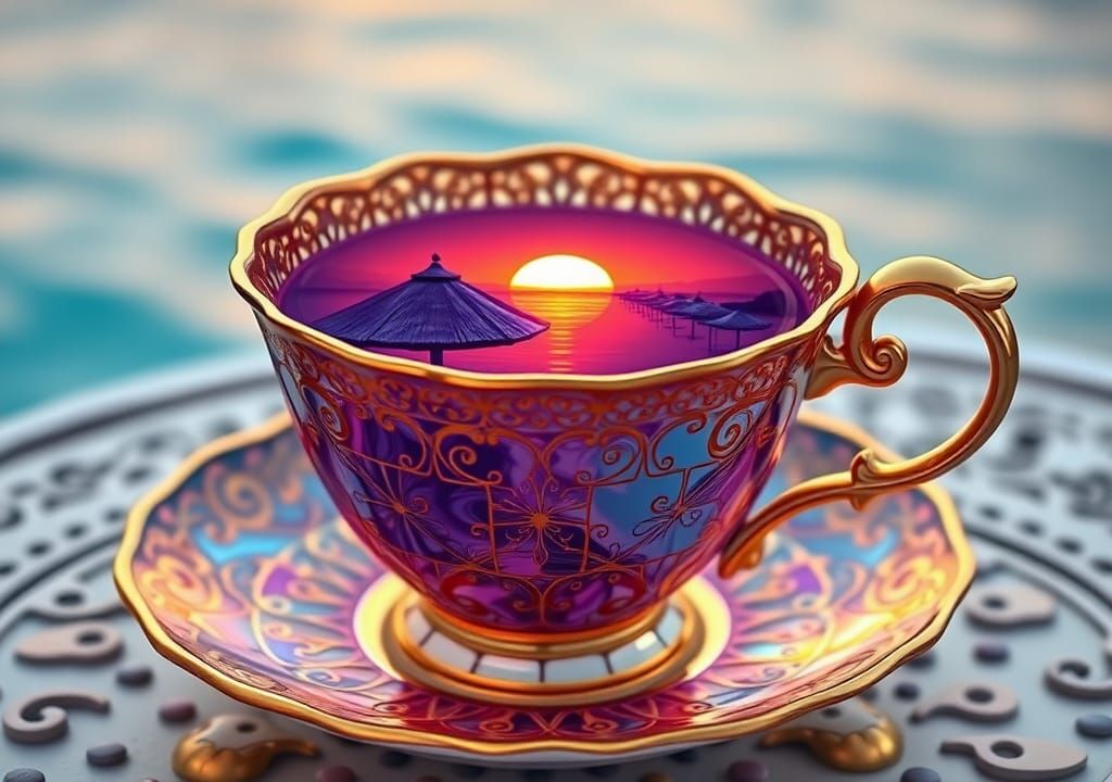 Beach Bar in Ornate Teacup, Geometric Abstract Art