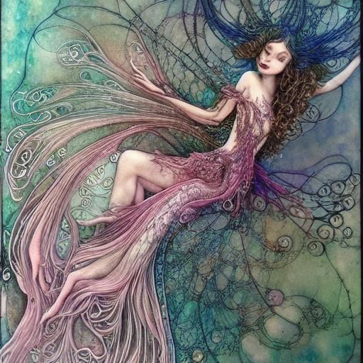 Luminous Fairy in Fantasy Forest, Alcohol Ink Art