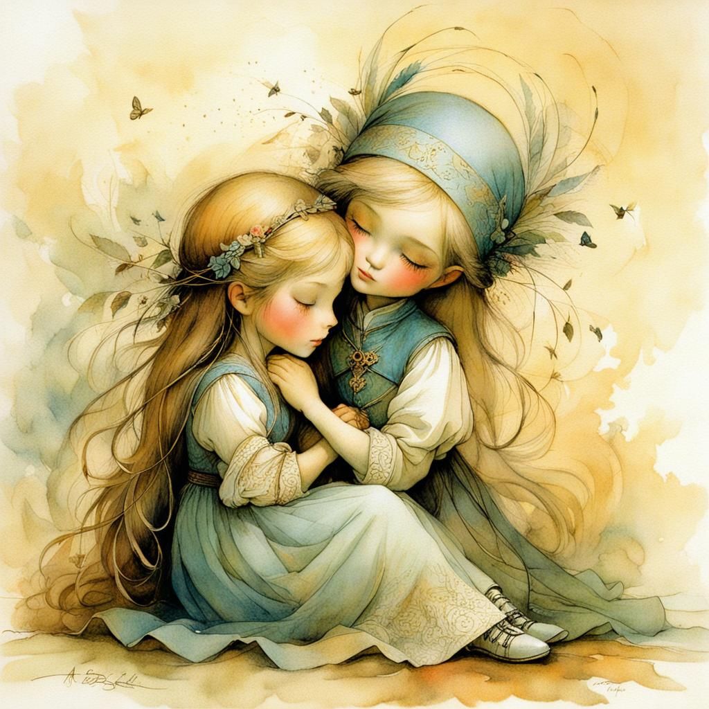 Sister Comforts Brother: Surrealist Dream Art