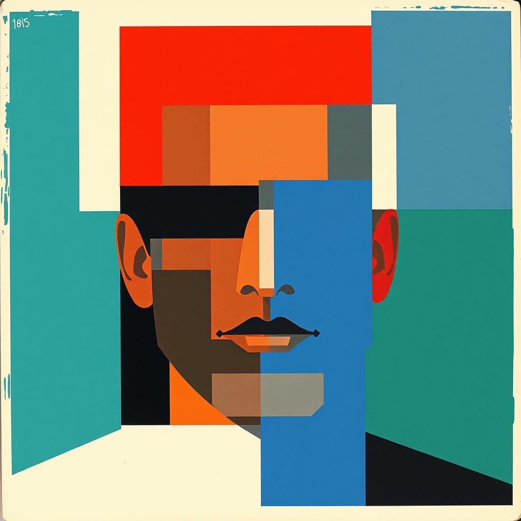 Geometric Abstractionist Portrait in Suprematist Blockwave S...