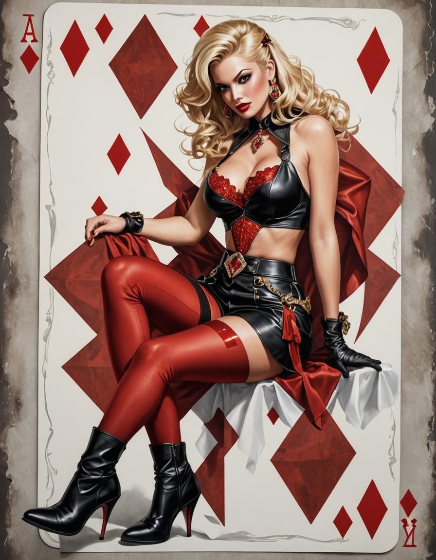 Ace of Diamonds Pinup Girl in Hyperrealistic Style