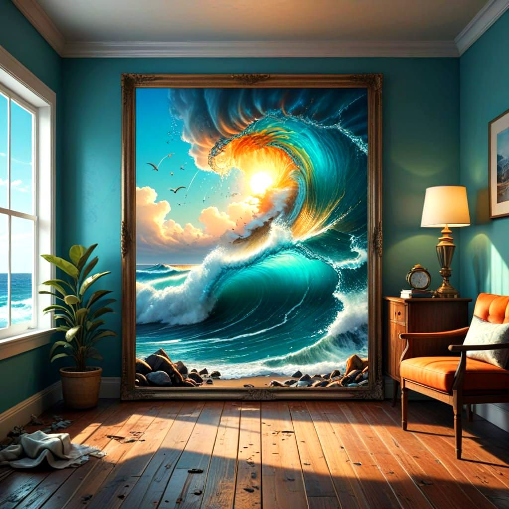 Surreal Ocean Scene Breaks Free from Coastal Artwork in a Dr...