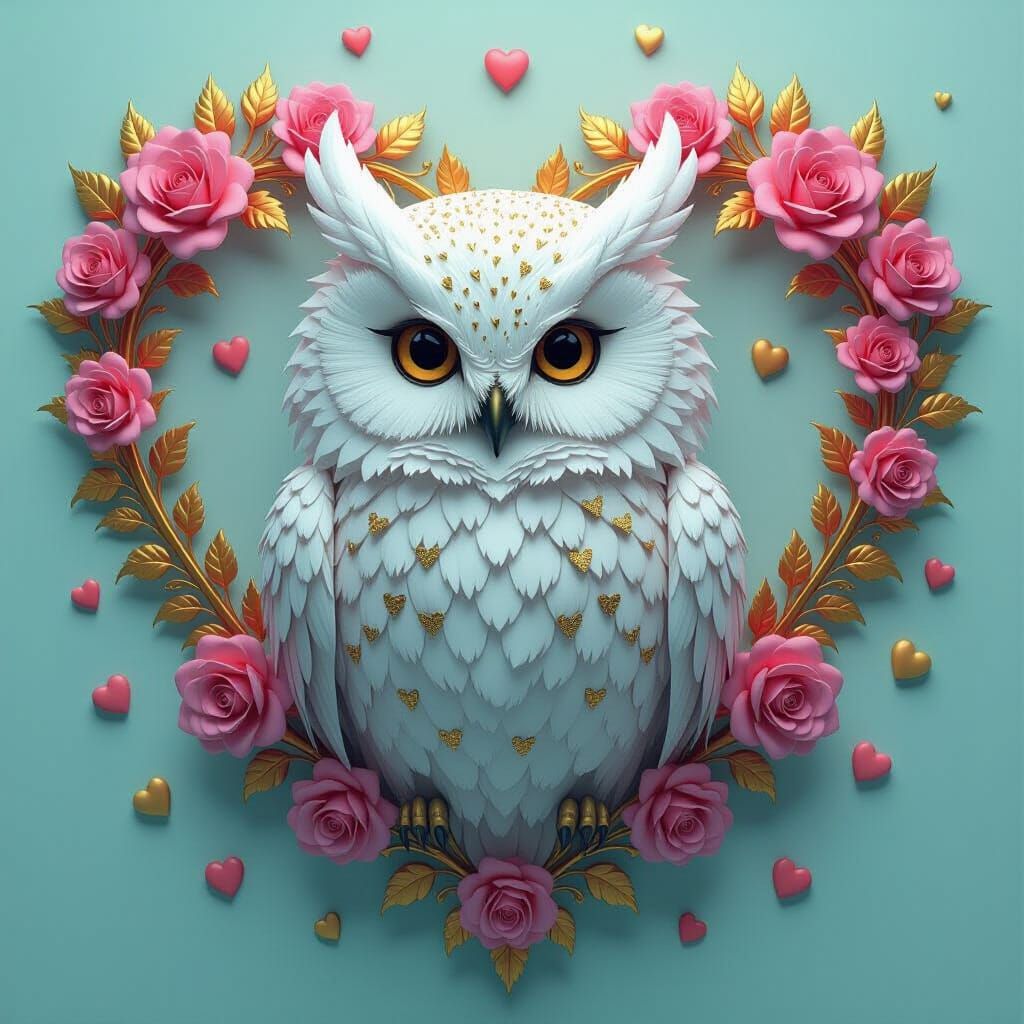 An exquisite and highly detailed 8K 3D render of a white owl...