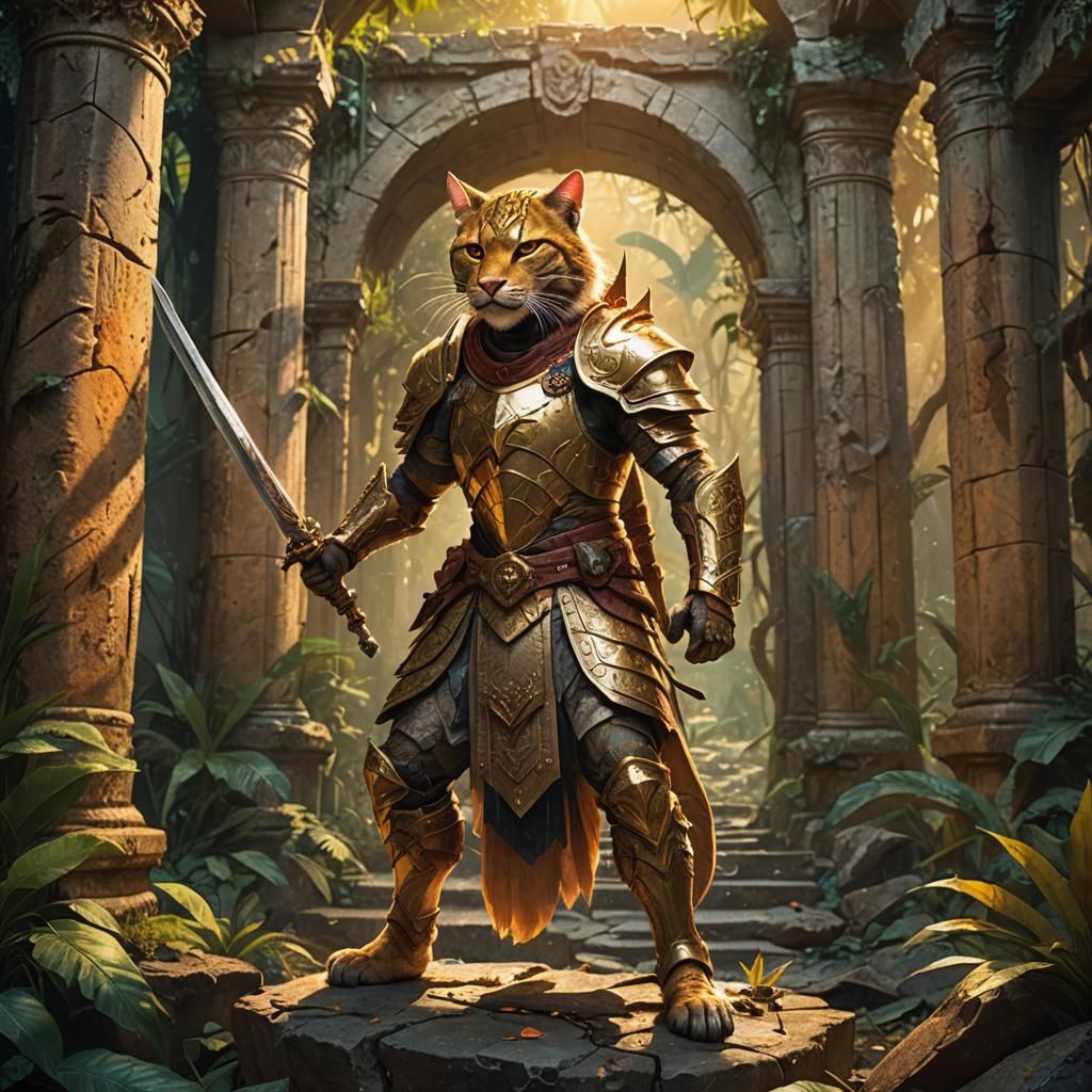Tabaxi Warrior in a Jungle Temple