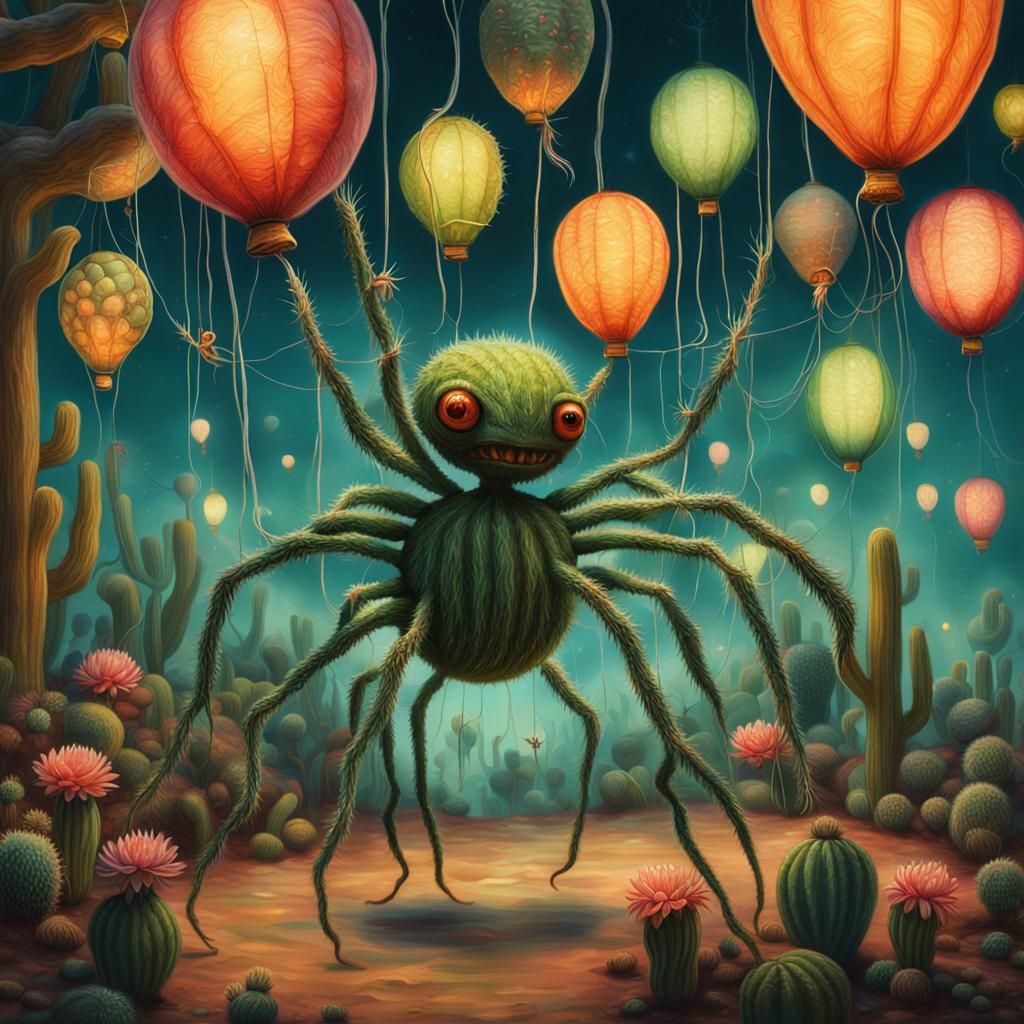 Surreal Spider-Daisy Party in Dreamlike Setting