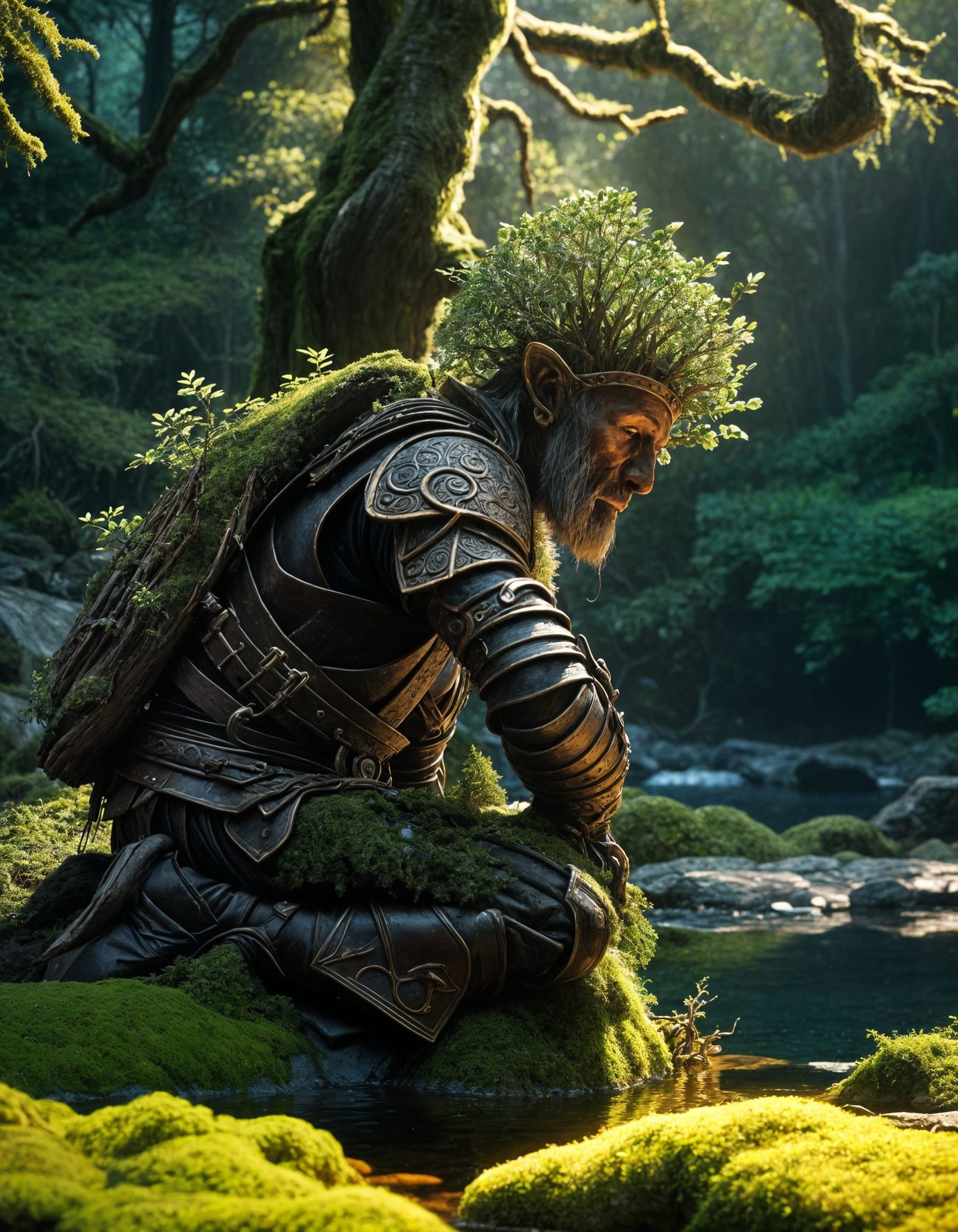 Anthropomorphic Tree Guardian in Deep Forest, Dark Fantasy