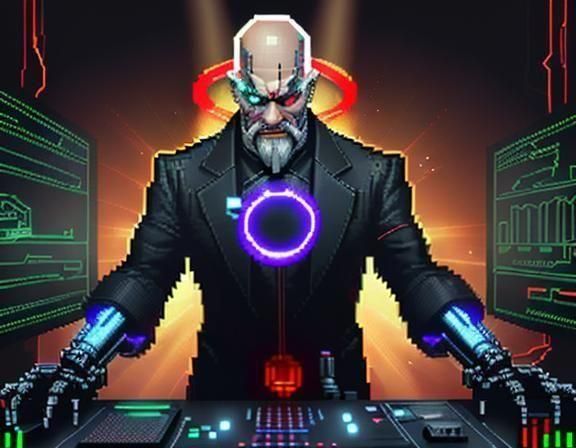 Dr. Corrupto: Menacing Cyborg Villain in 8-bit VGA