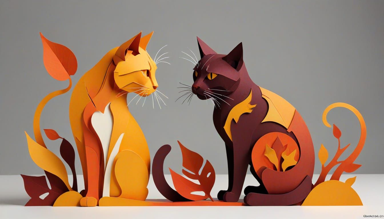 Vibrant Autumn Abstract in Geometric Kirigami Style