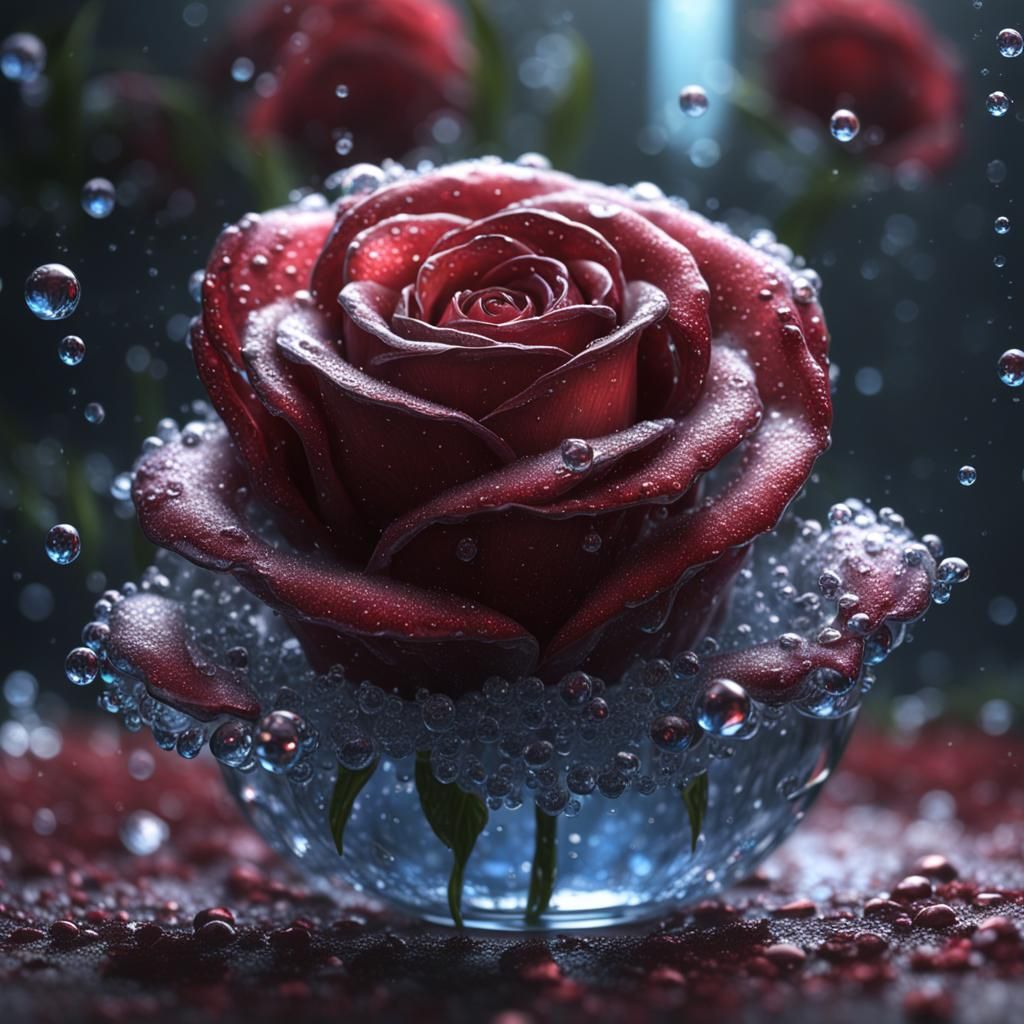 Glass Rose with Dew Drops in Detailed Matte Painting