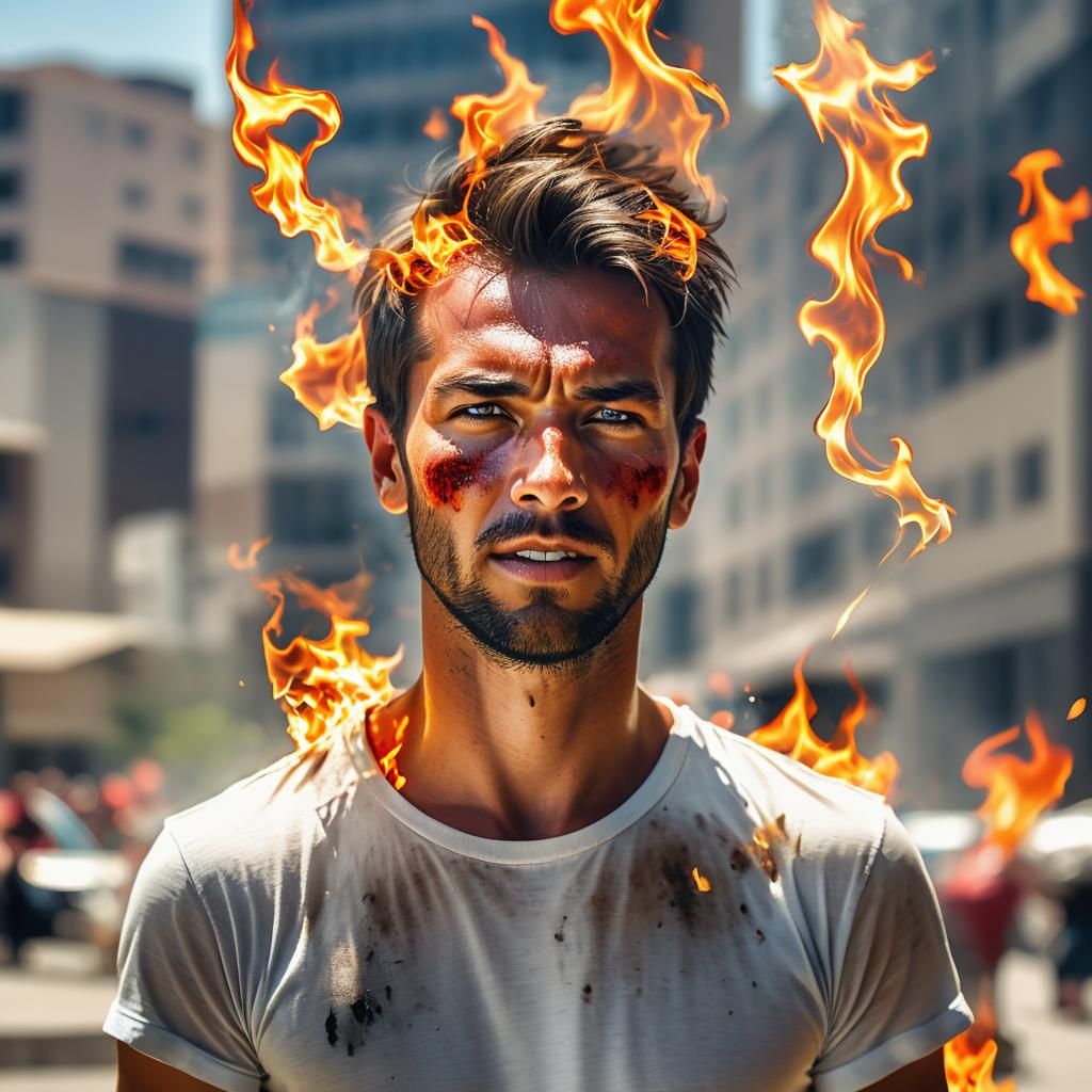 Burning Man Engulfed in Flames on Sunny Day