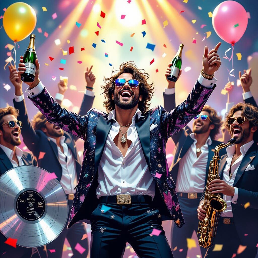 Rock Stars Celebrate Hit Record in Cyberpunk Style