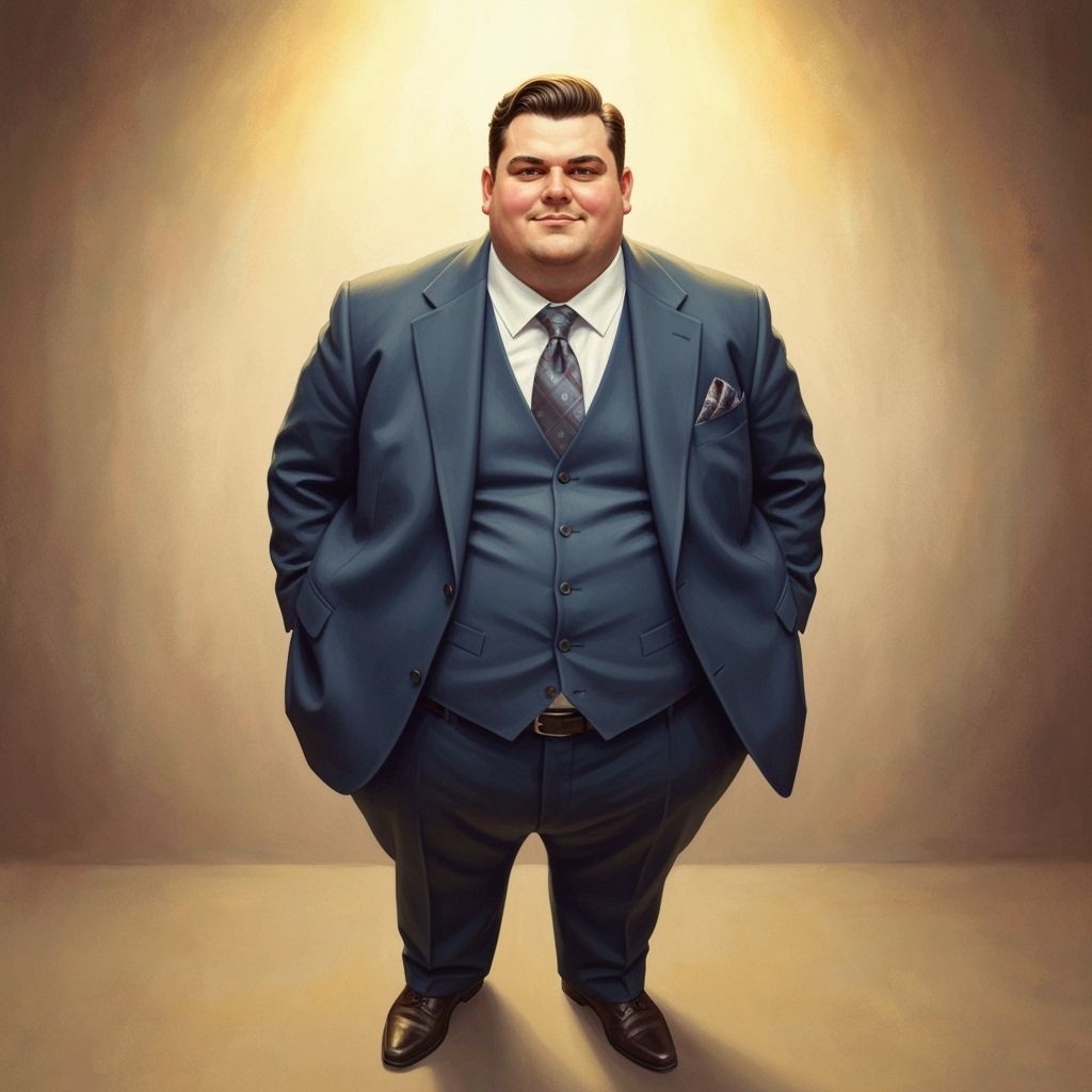 Confident Man in Blue Suit: Gouache Watercolor Painting