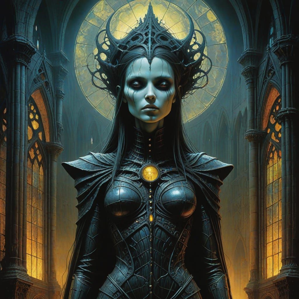 Gothic Sorceress Merges With Decaying Cathedral
