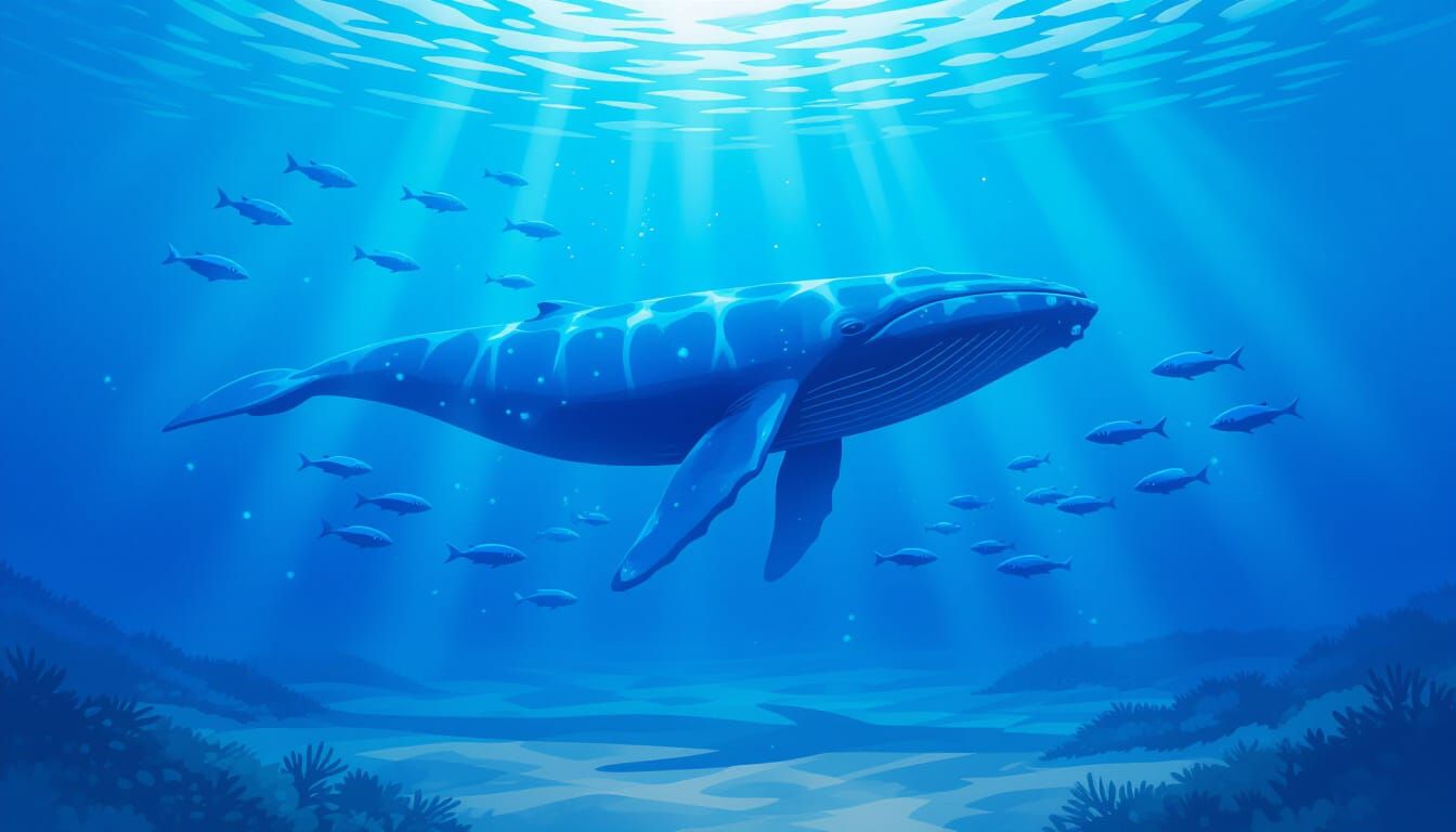 Ethereal Blue Whale Underwater Dreamscape Watercolor