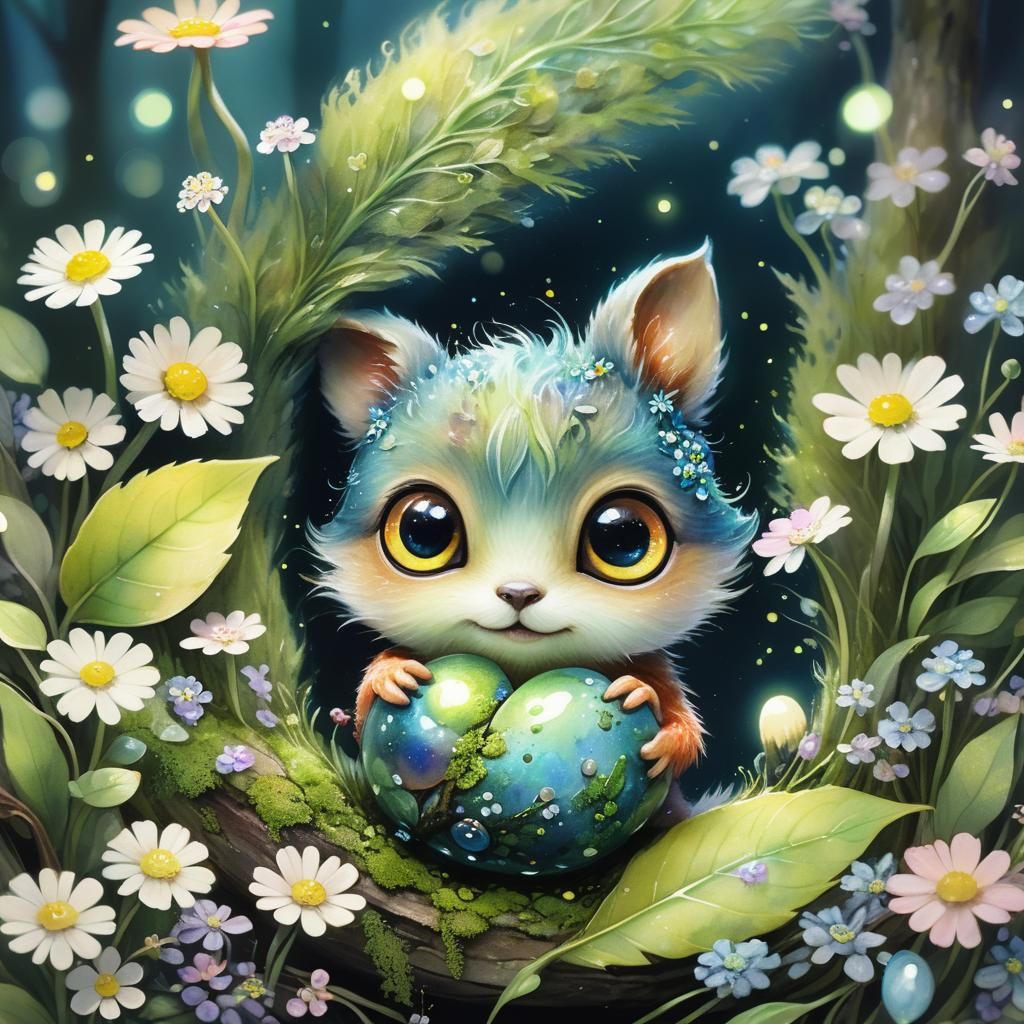 Mossy Forest Creature with Bioluminescent Details