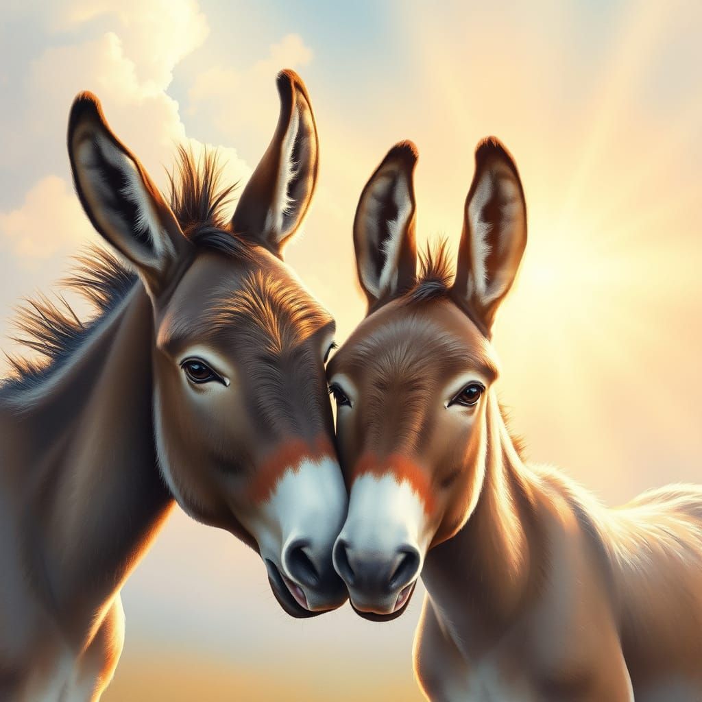 Impressionist Donkeys in Heavenly Sunshine