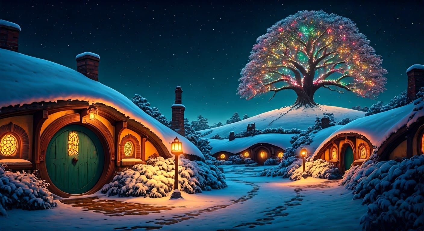 Magical Winter Wonderland in Whimsical Hobbiton Village