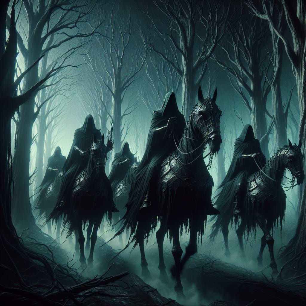 Eerie Riders in a Dark Forest