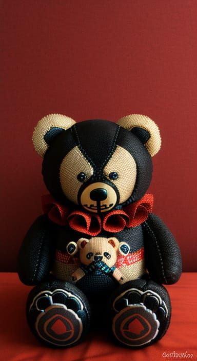 Cyberpunk Matryoshka Teddy Bear in a Cozy Bedroom