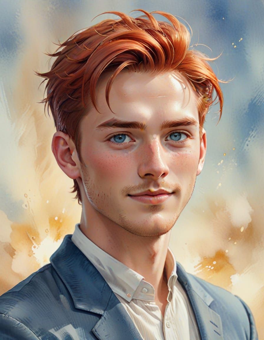 Watercolor portrait of smiling man