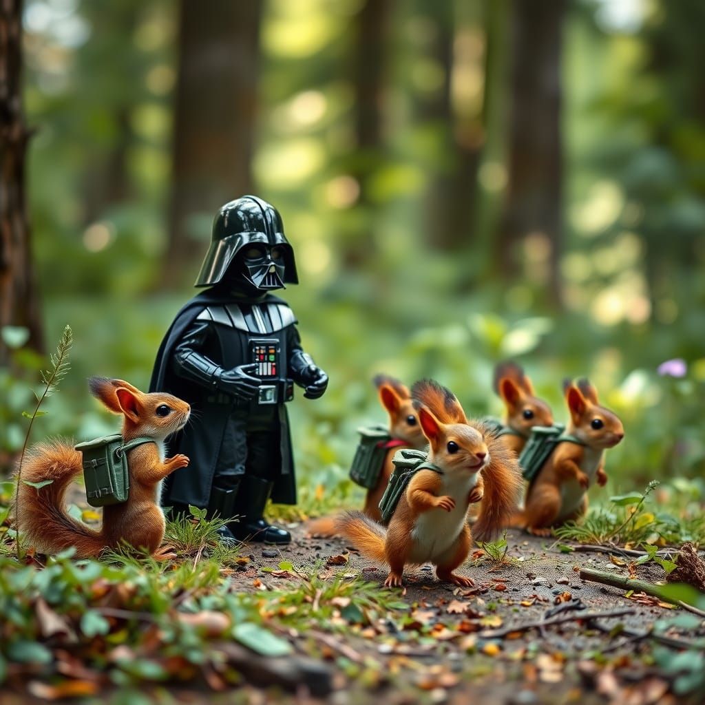 Darth Vader Leads Squirrels on Forest Hike