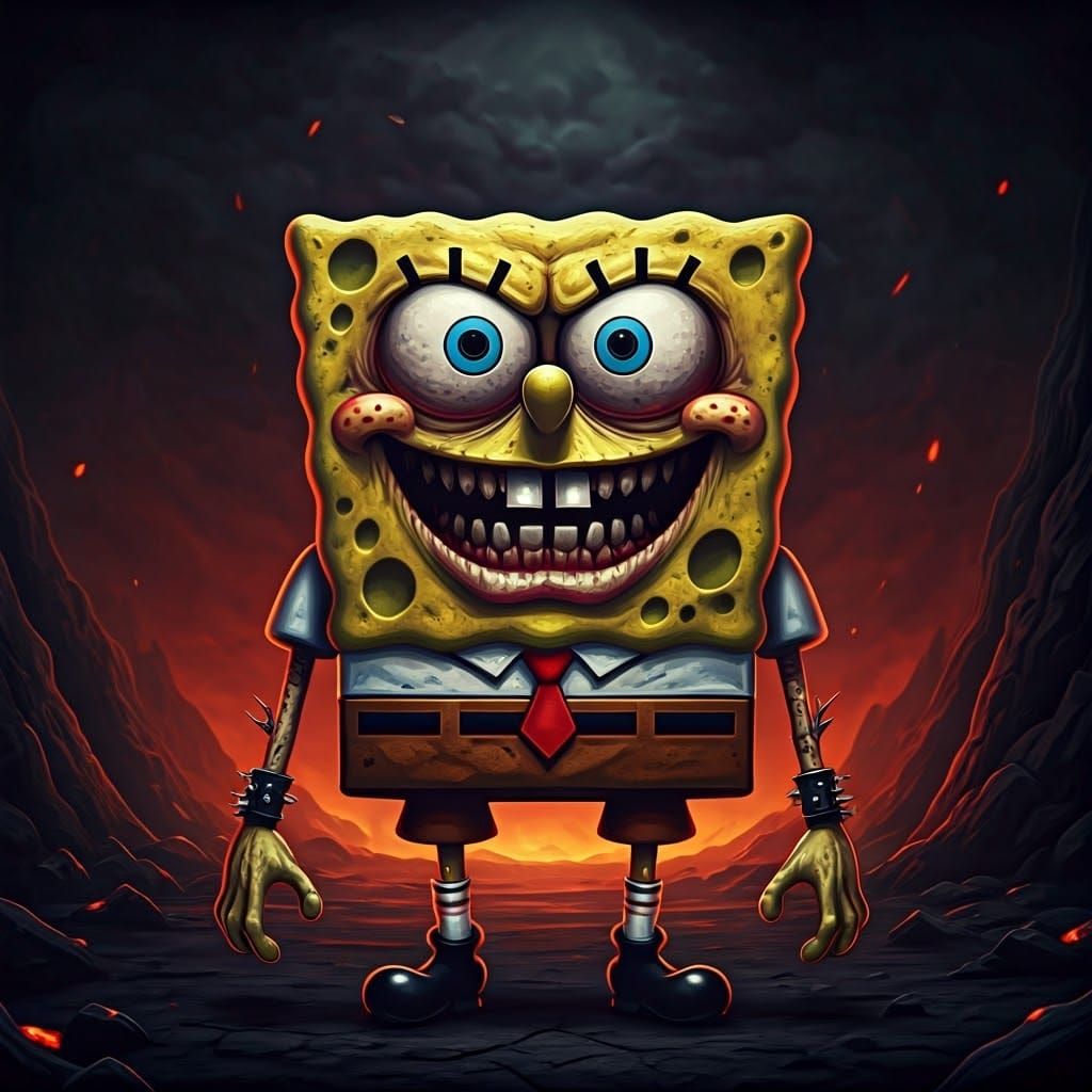 Gothic SpongeBob Dark Messiah Fusion in Vengeful Art