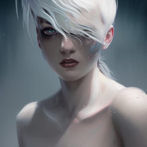 Retro White-Haired Girl in Dark Fantasy Style